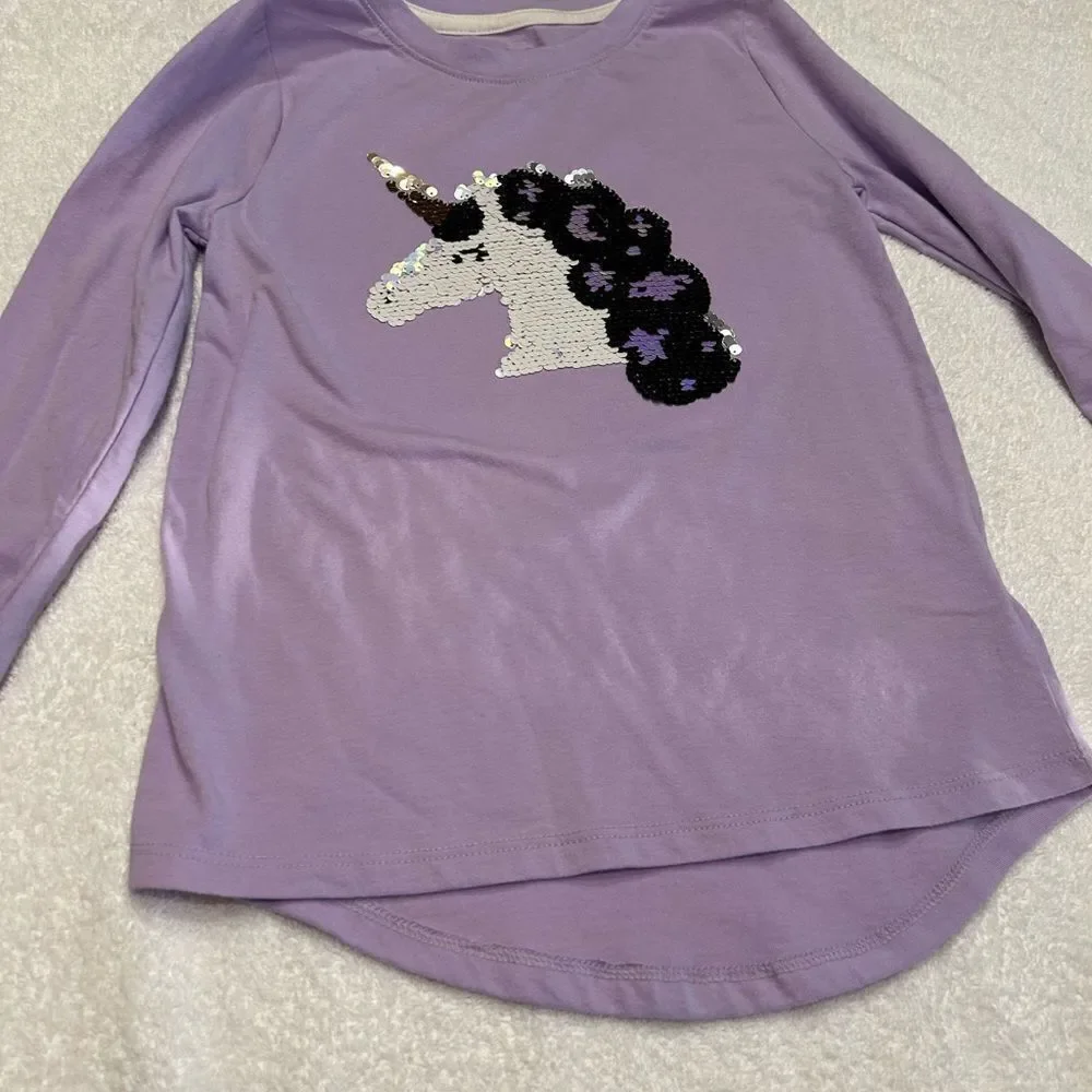Cat & Jack Small 6/6x purple unicorn sequined embellished long sleeve tee shirt
